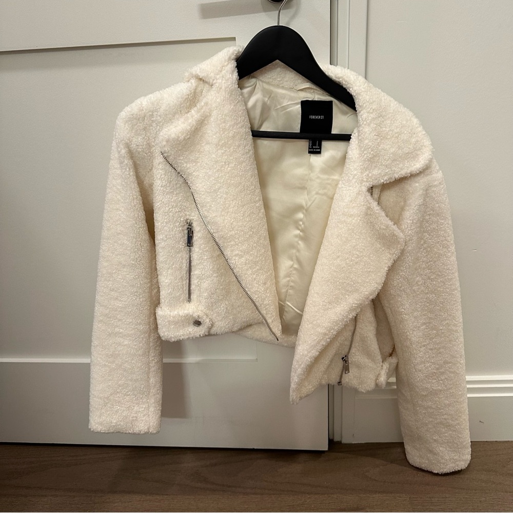 Fuzzy White Cropped Jacket Small